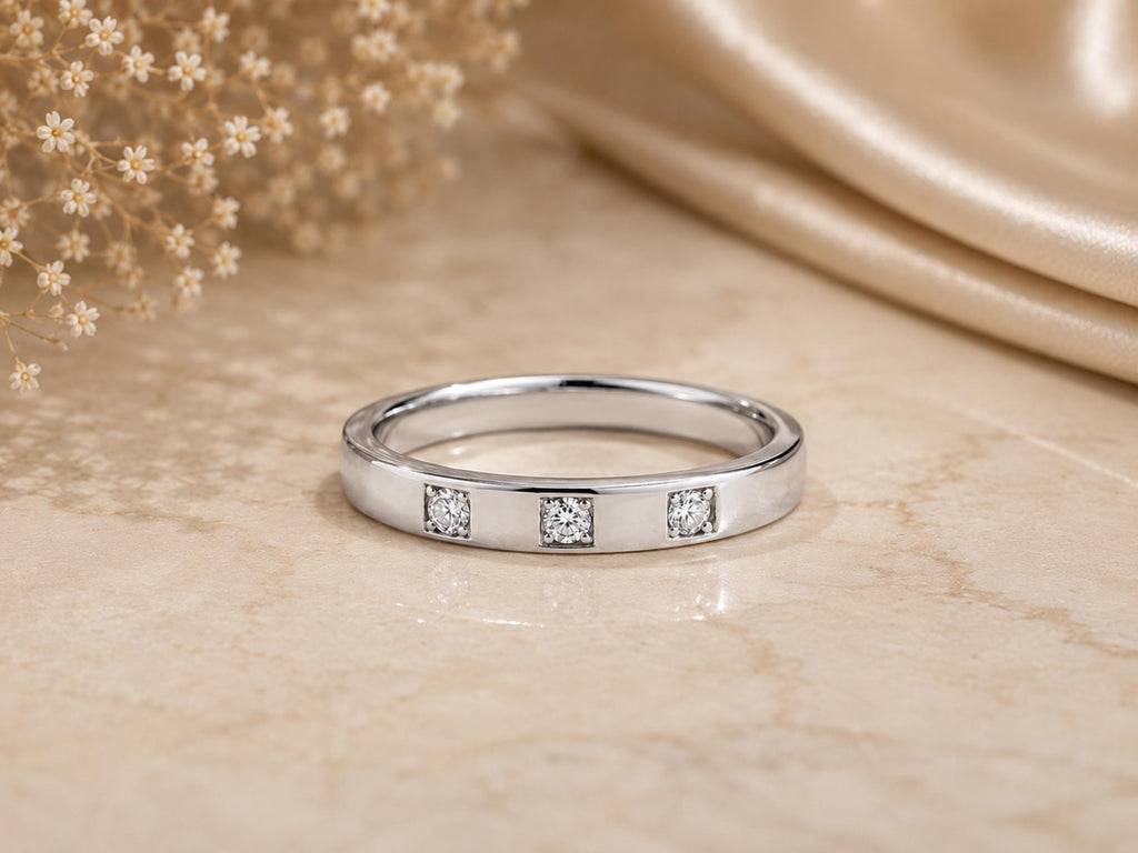 Three Stone Lab-Grown Diamond Band – 2.8mm in solid gold, view 2