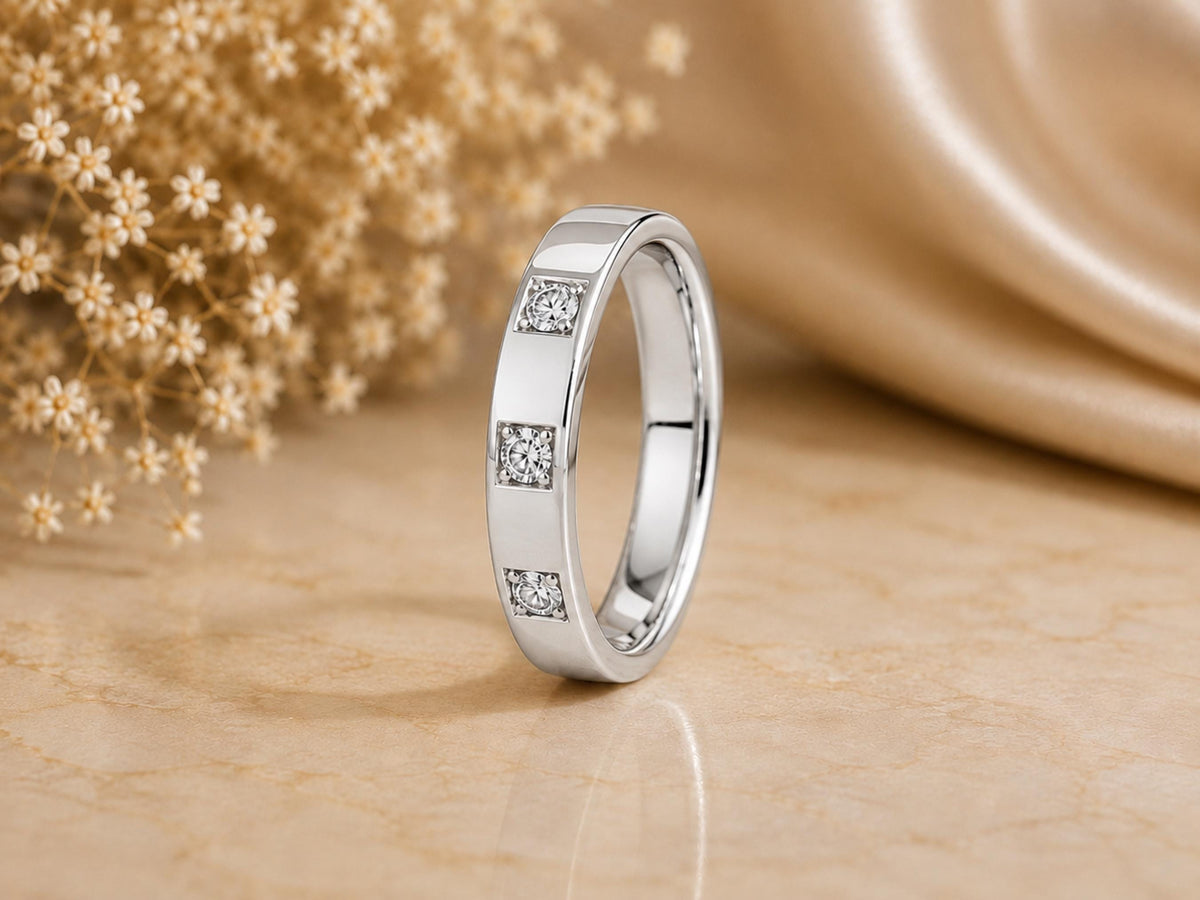 Three Stone Lab-Grown Diamond Band – 2.8mm in solid gold, view 6