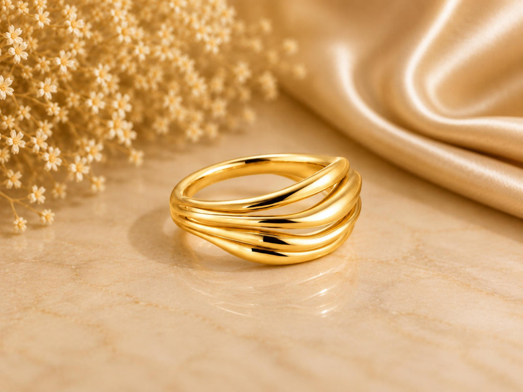 Ripple Wave Statement Ring – 10.6mm in solid gold