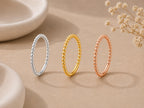 Gold Beaded Stacking Ring – Dainty Band in solid gold, view 7