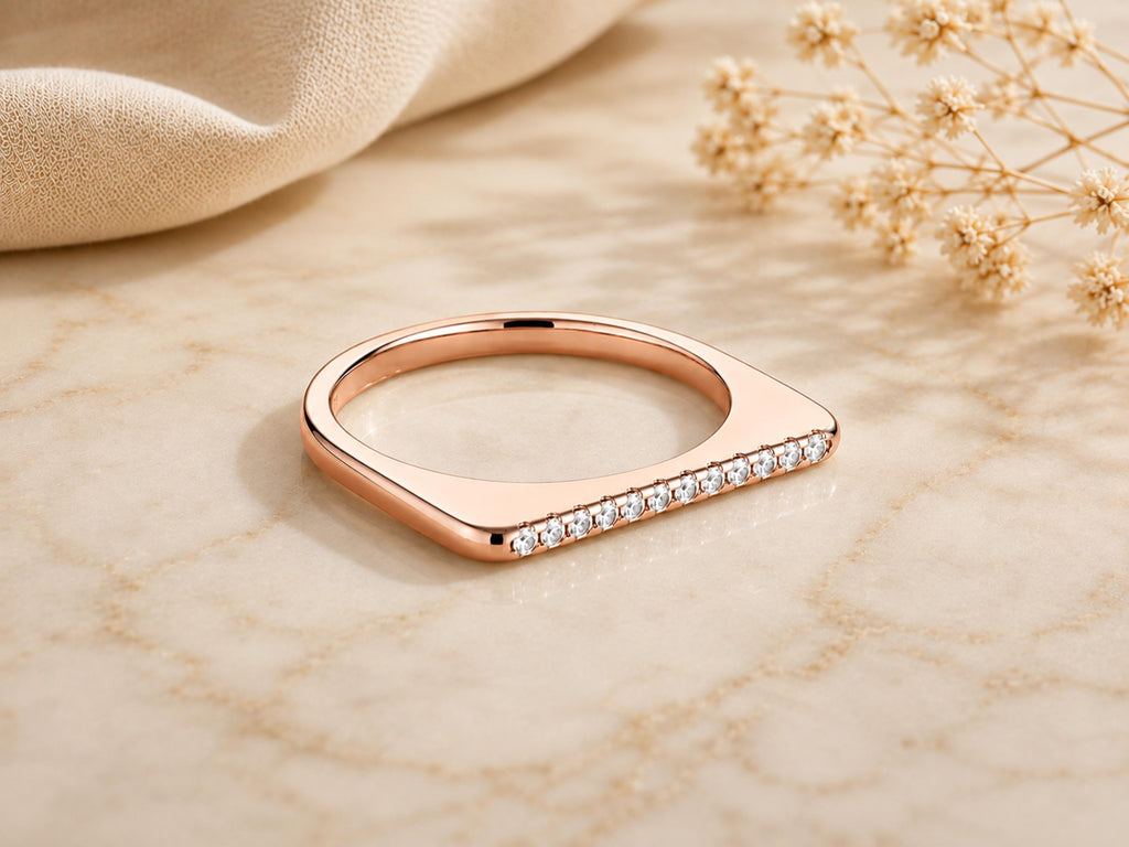 Pavé Lab-Grown Diamond Bar Ring – 1.5mm in solid gold, view 3