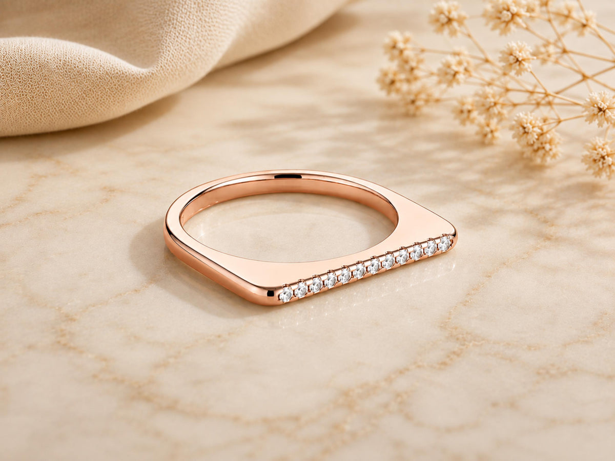 Pavé Lab-Grown Diamond Bar Ring – 1.5mm in solid gold, view 3