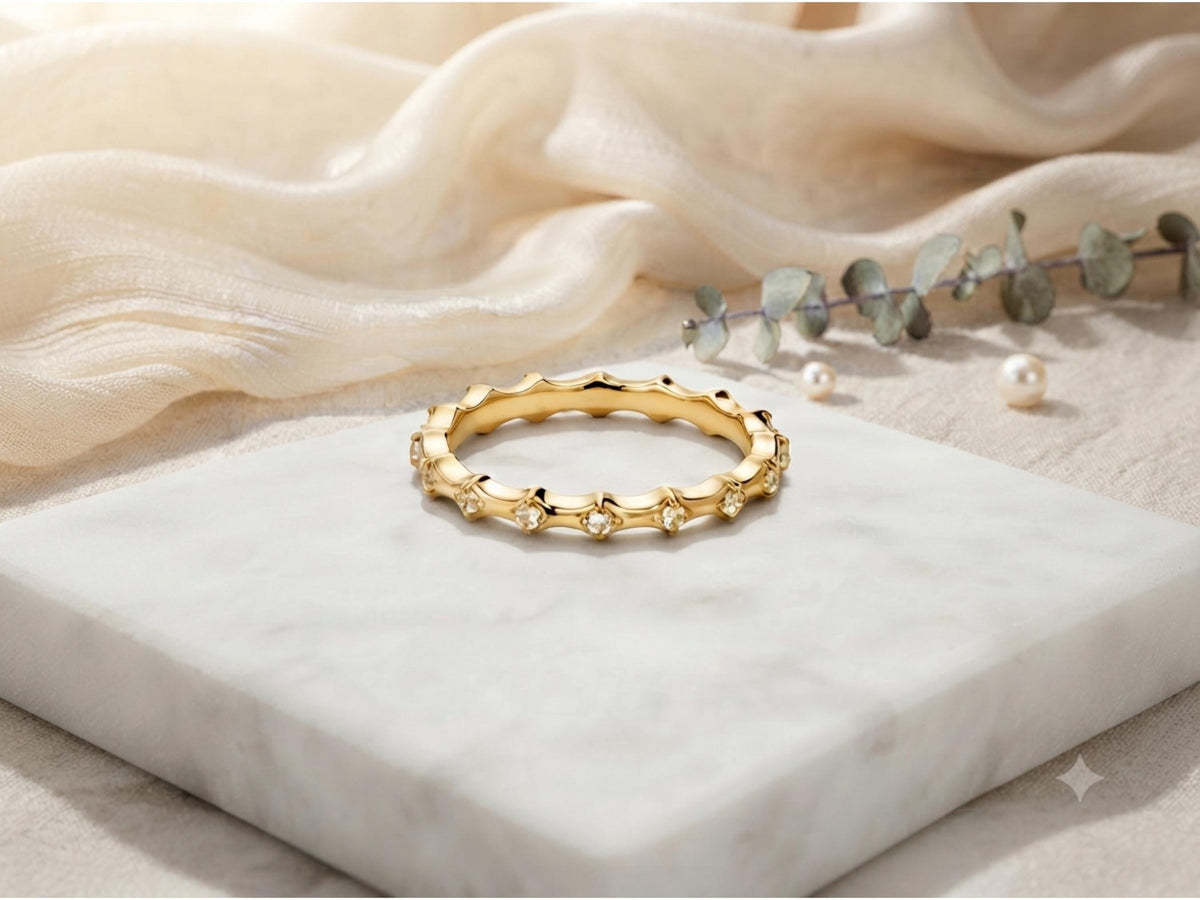 Bubble and Scallop Ring Set – 6.2mm in solid gold, view 4