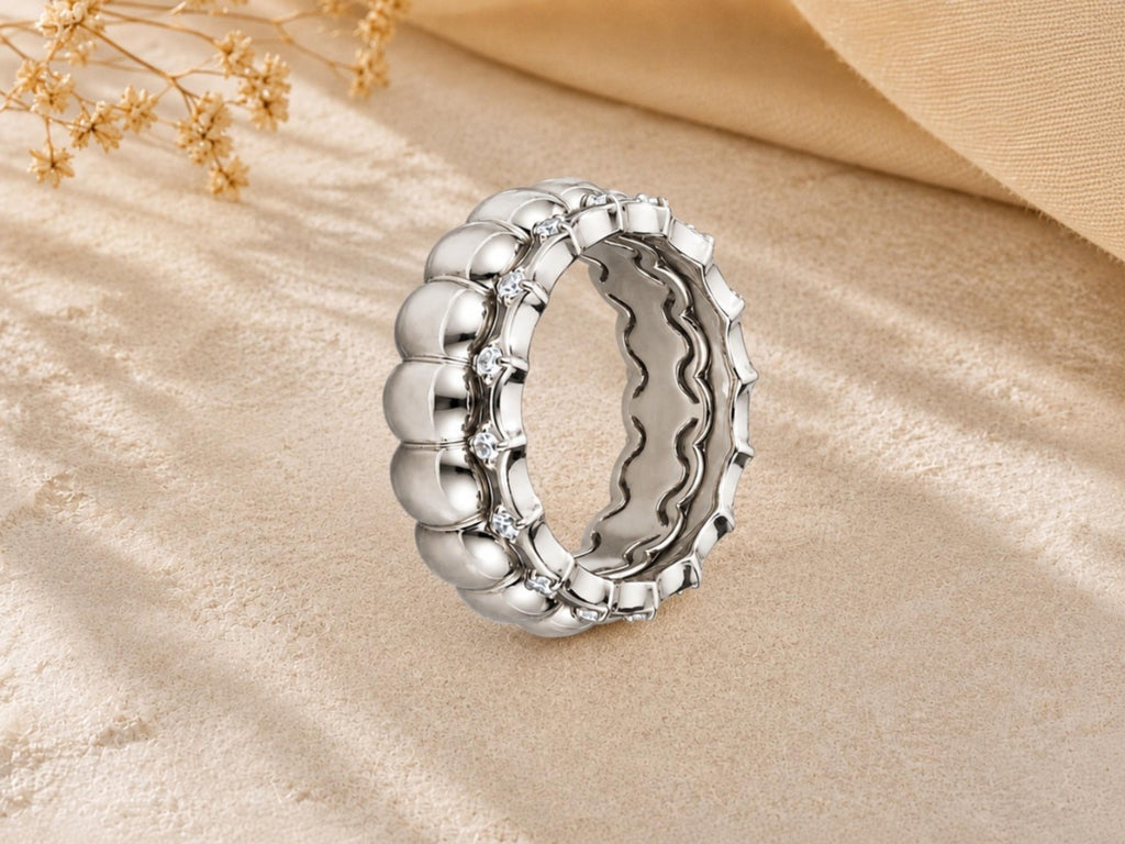 Bubble and Scallop Ring Set – 6.2mm in solid gold, view 10