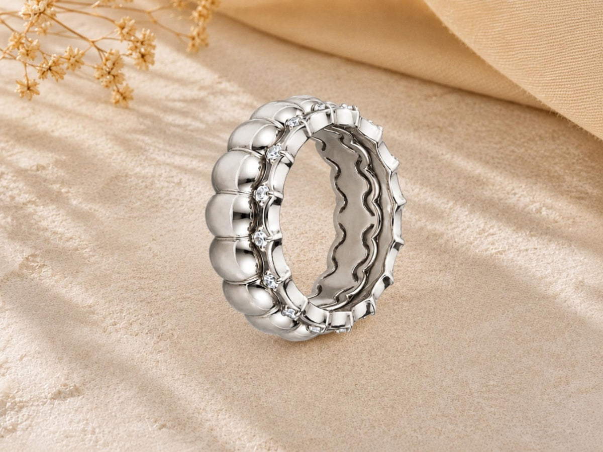 Bubble and Scallop Ring Set – 6.2mm in solid gold, view 10