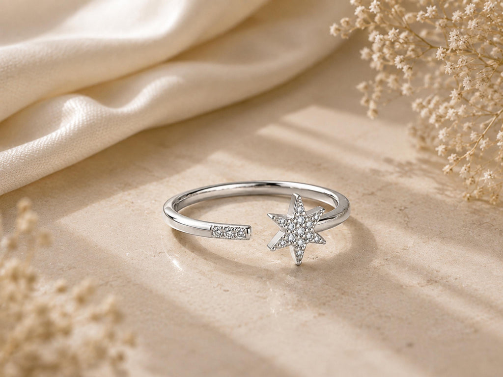 Pavé Lab-Grown Diamond Star Ring – 7mm in solid gold, view 2