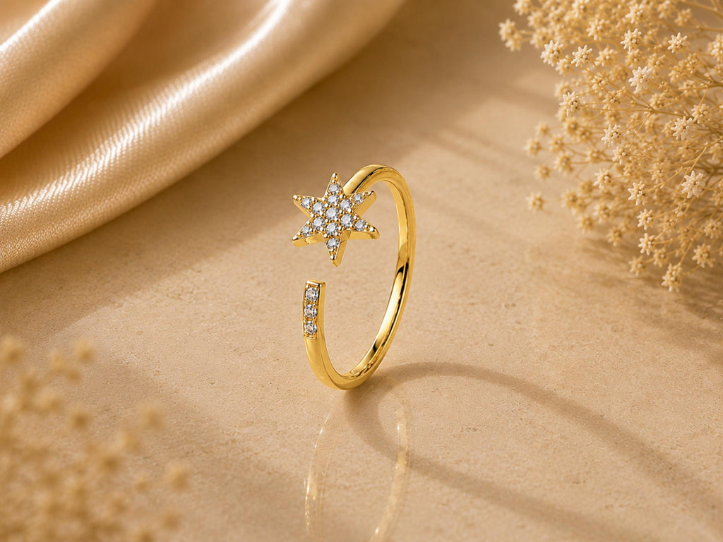 Pavé Lab-Grown Diamond Star Ring – 7mm in solid gold, view 5