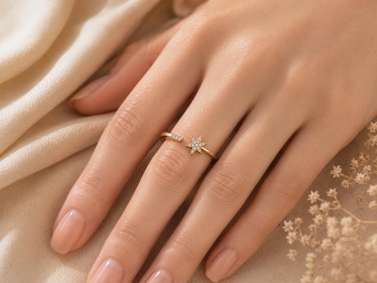Pavé Lab-Grown Diamond Star Ring – 7mm in solid gold, view 8