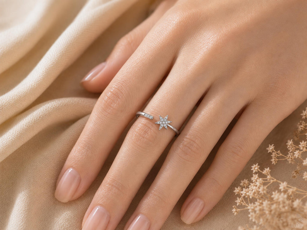 Pavé Lab-Grown Diamond Star Ring – 7mm in solid gold, view 9