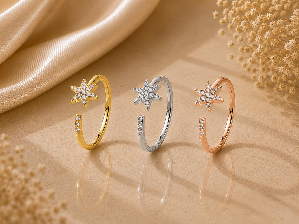 Pavé Lab-Grown Diamond Star Ring – 7mm in solid gold, view 7