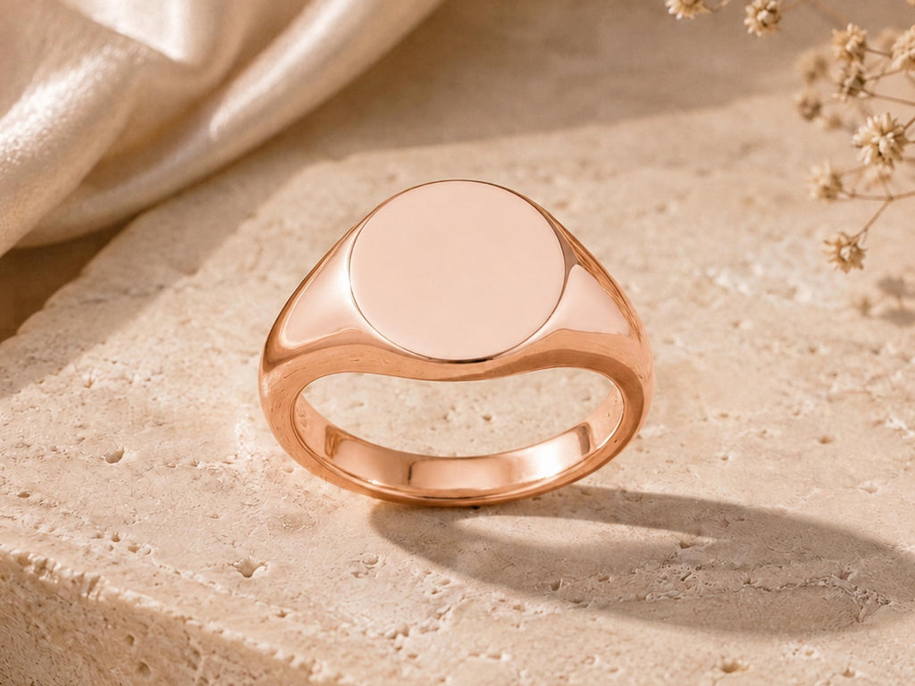 Bold Round Signet Ring – 13mm Top in solid gold, view 6