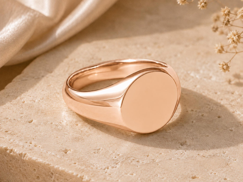 Bold Round Signet Ring – 13mm Top in solid gold, view 3