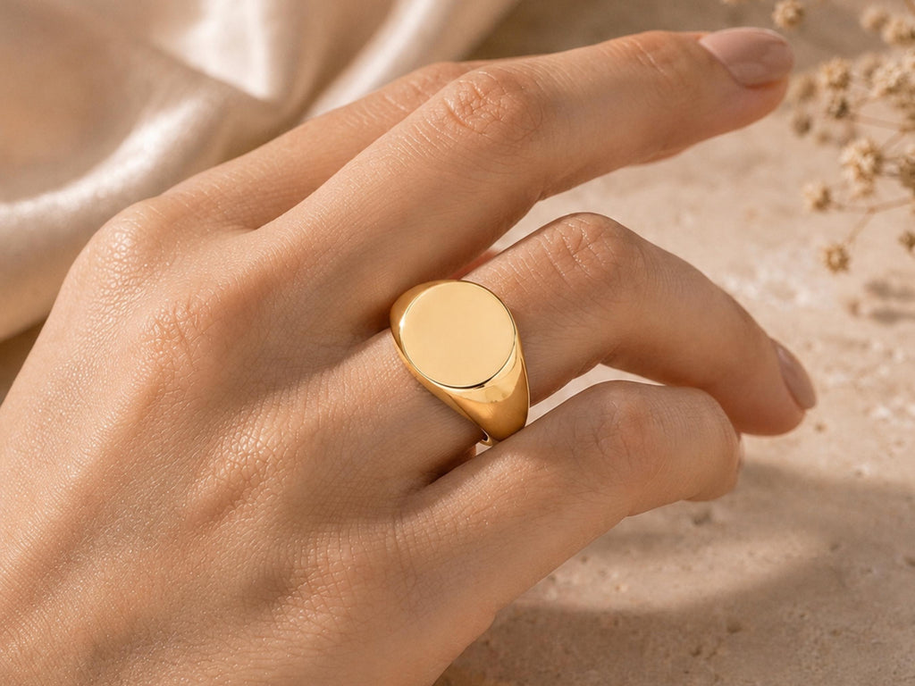 Bold Round Signet Ring – 13mm Top in solid gold, view 9