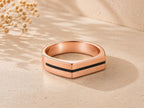 Black Stripe Flat Top Band – 6mm in solid gold, view 2
