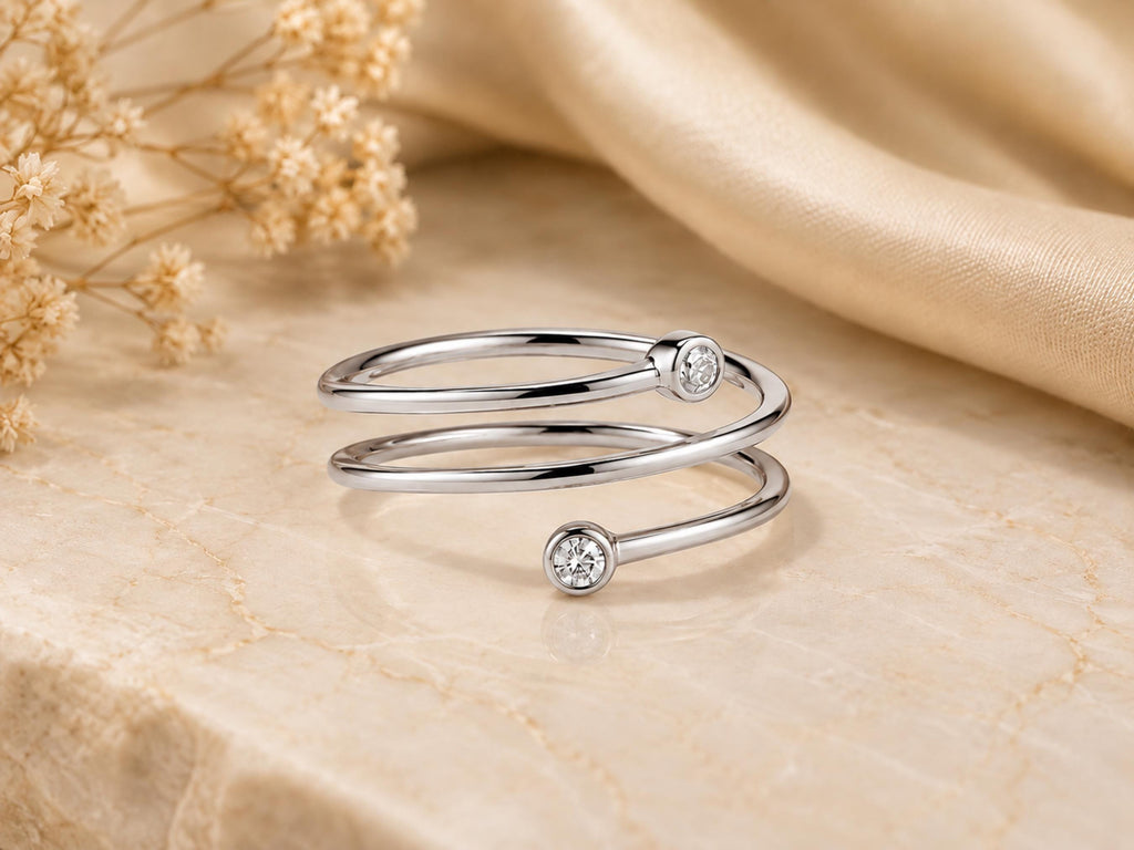 Lab-Grown Diamond Spiral Coil Ring – 9.8mm in solid gold, view 2