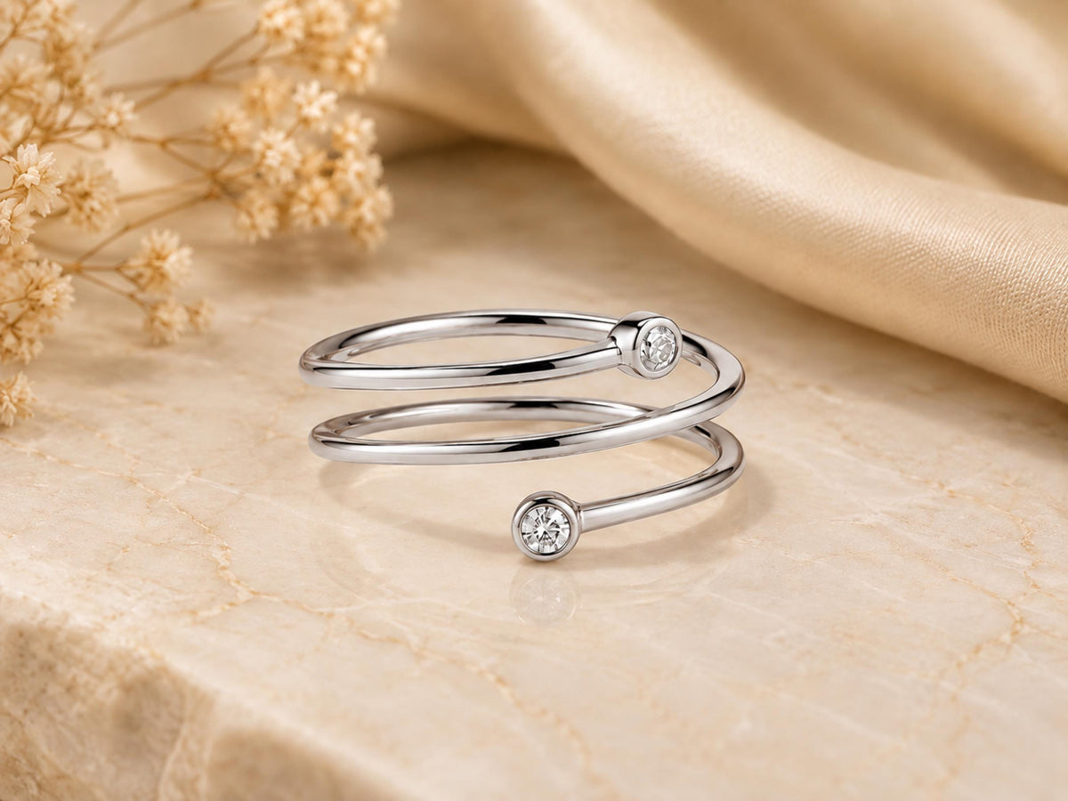 Lab-Grown Diamond Spiral Coil Ring – 9.8mm in solid gold, view 2