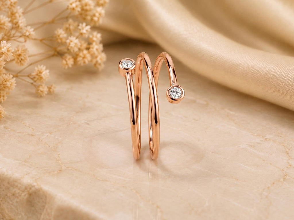 Lab-Grown Diamond Spiral Coil Ring – 9.8mm in solid gold, view 4