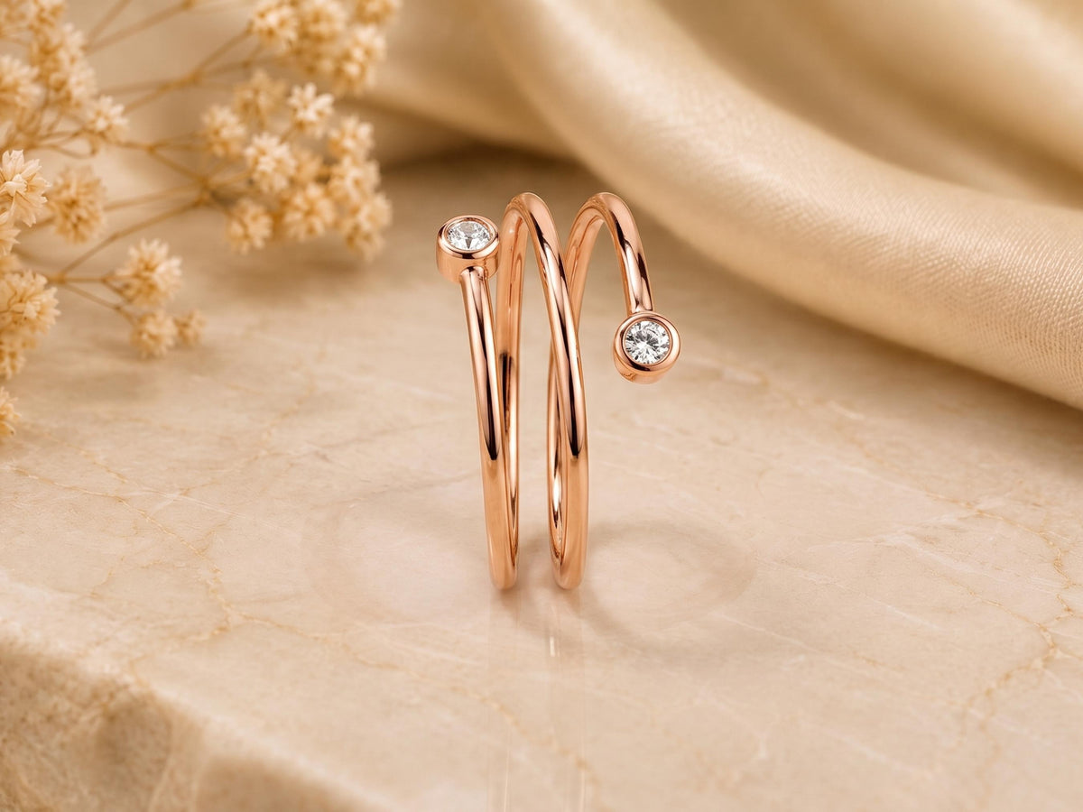 Lab-Grown Diamond Spiral Coil Ring – 9.8mm in solid gold, view 4