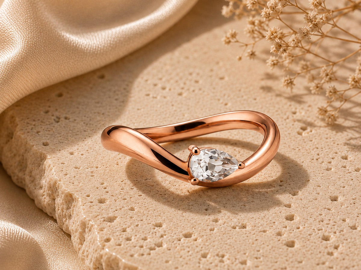 Wave Pear Lab-Grown Diamond Ring – 3.4mm in solid gold, view 3
