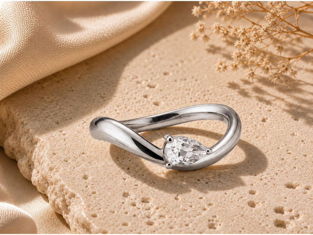 Wave Pear Lab-Grown Diamond Ring – 3.4mm in solid gold, view 2