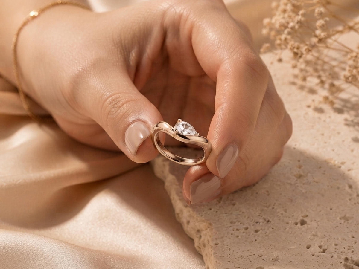 Wave Pear Lab-Grown Diamond Ring – 3.4mm in solid gold, view 10