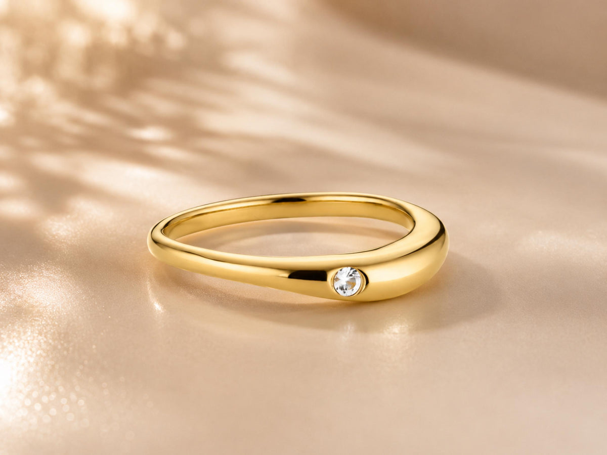 Nesting Dome Ring Set with Bezel Stone in solid gold, view 8