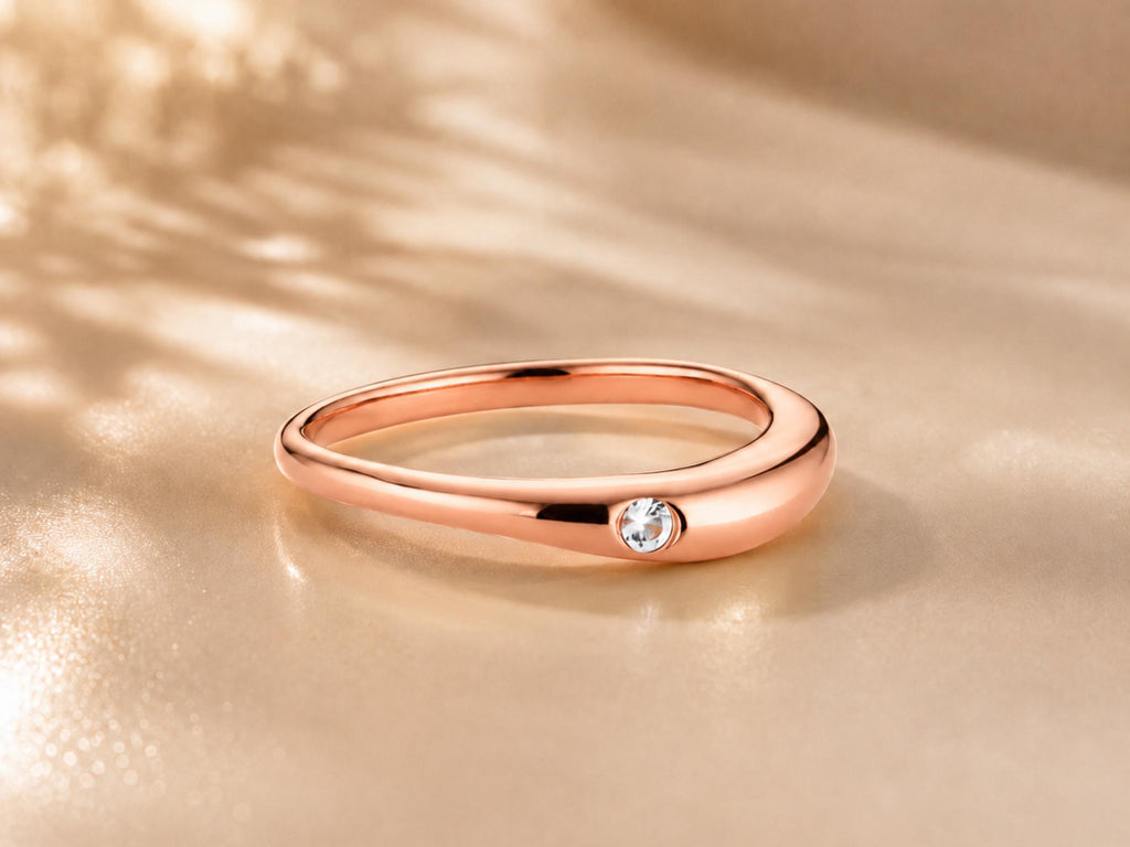 Nesting Dome Ring Set with Bezel Stone in solid gold, view 9