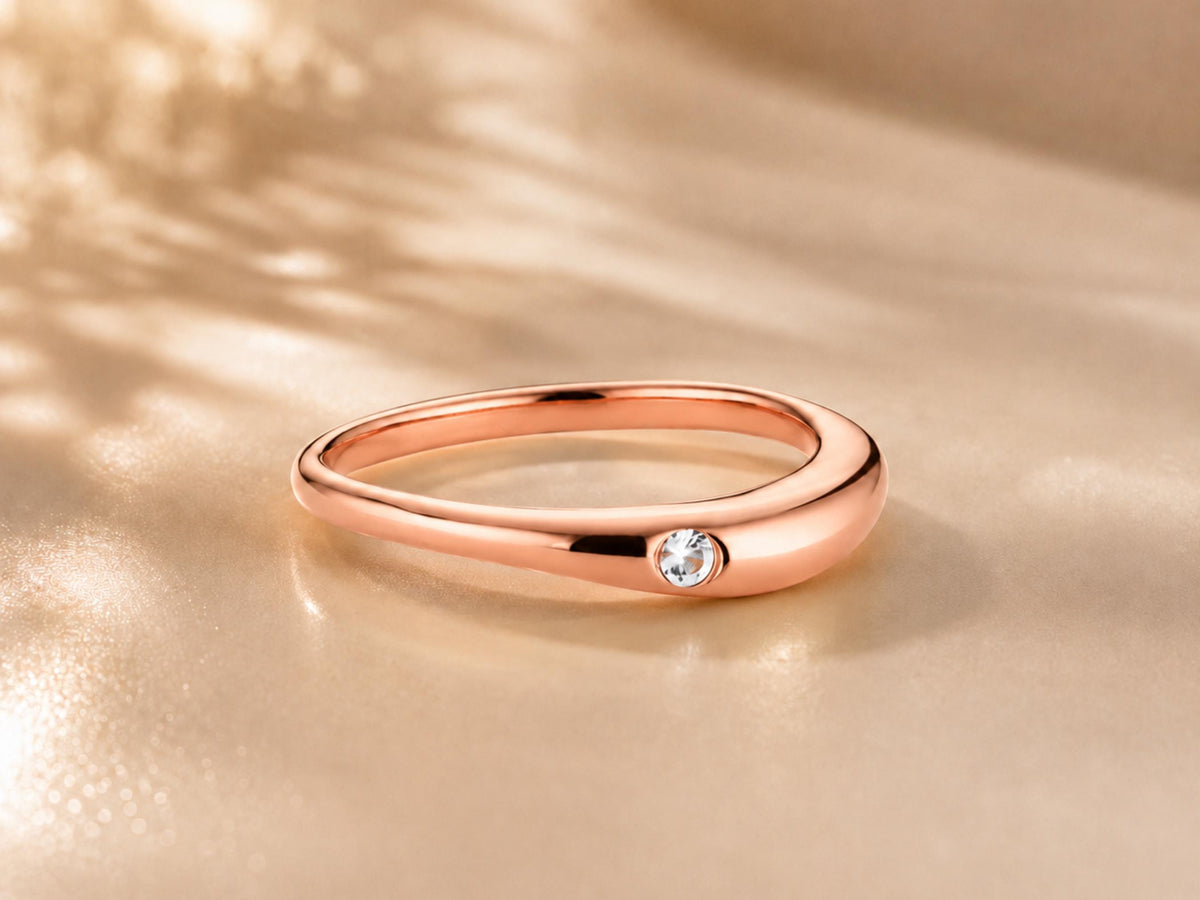 Nesting Dome Ring Set with Bezel Stone in solid gold, view 9