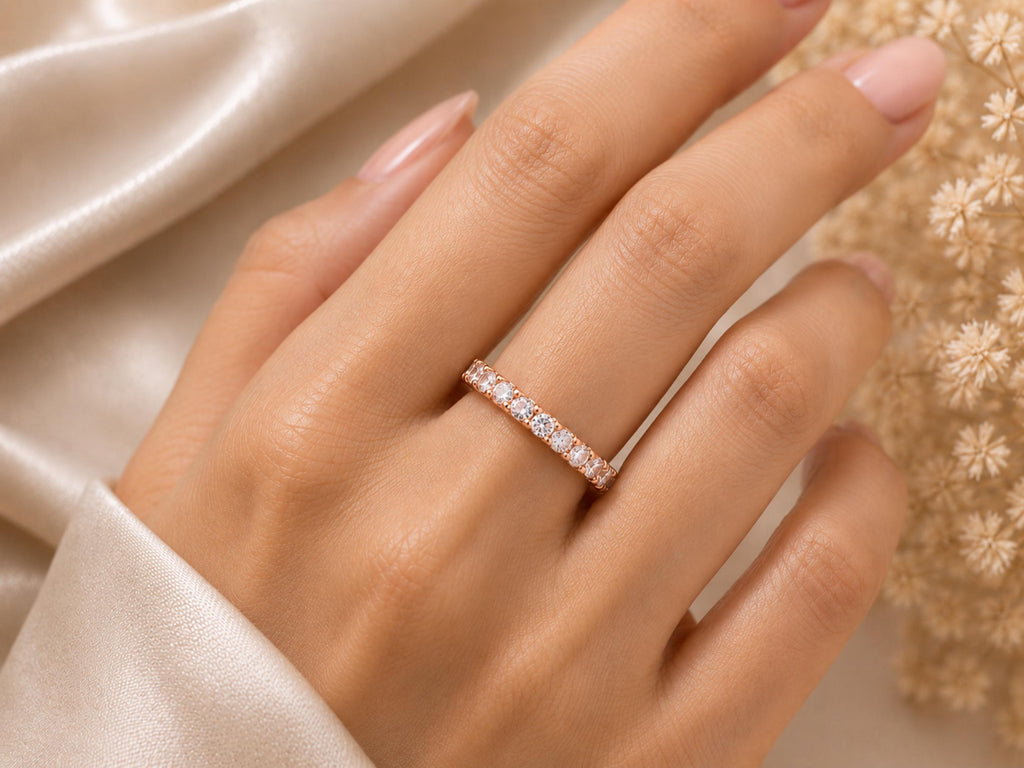 Lab-Grown White Sapphire Eternity Ring – 3.1mm in solid gold, view 4