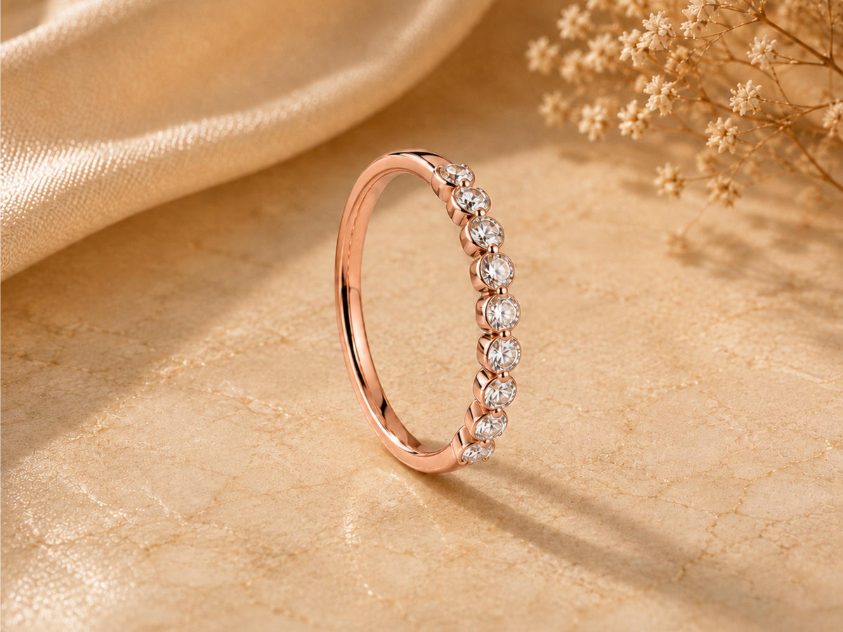 Lab-Grown White Sapphire Half Eternity Ring – 2.5mm in solid gold, view 5