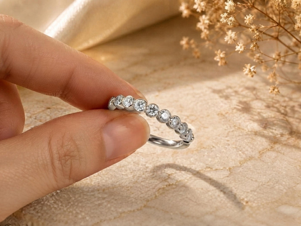 Lab-Grown White Sapphire Half Eternity Ring – 2.5mm in solid gold, view 10