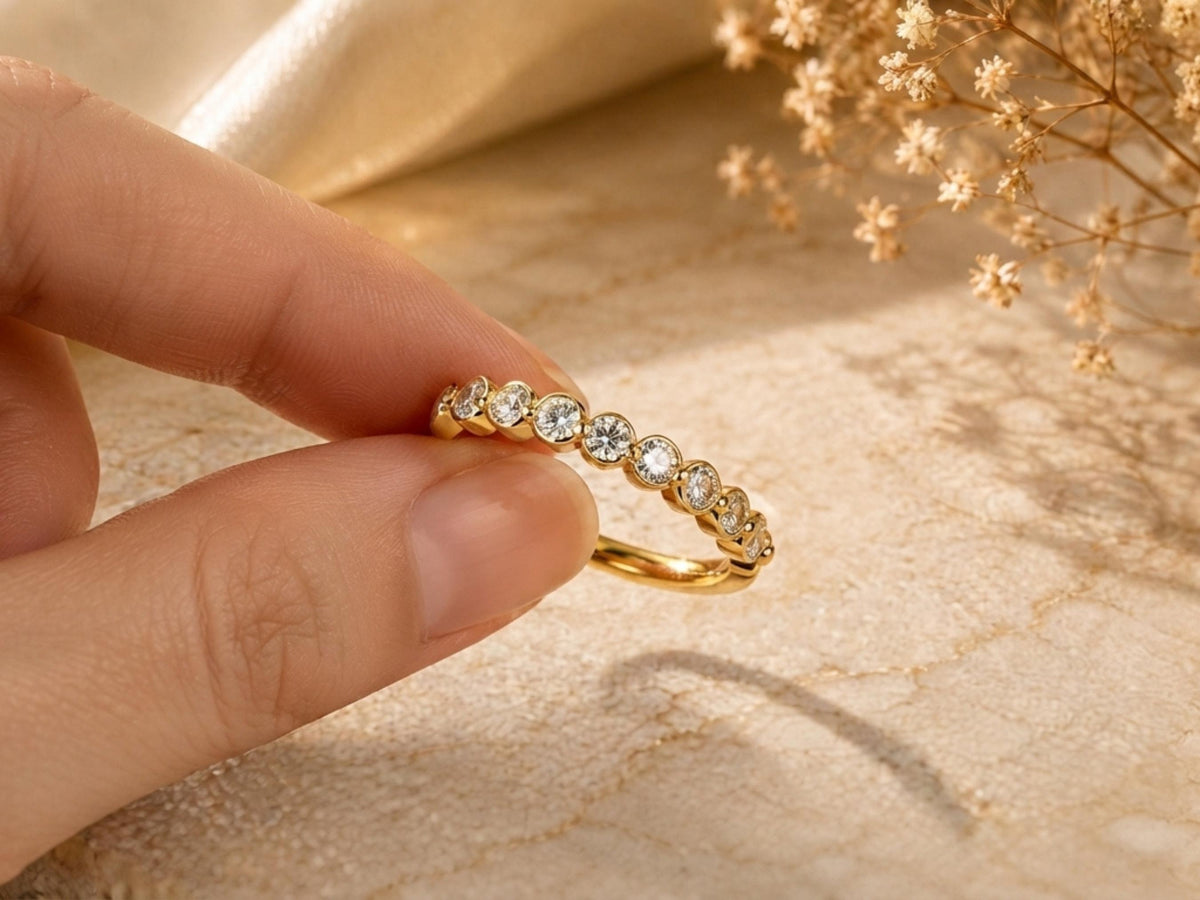 Lab-Grown White Sapphire Half Eternity Ring – 2.5mm in solid gold, view 8