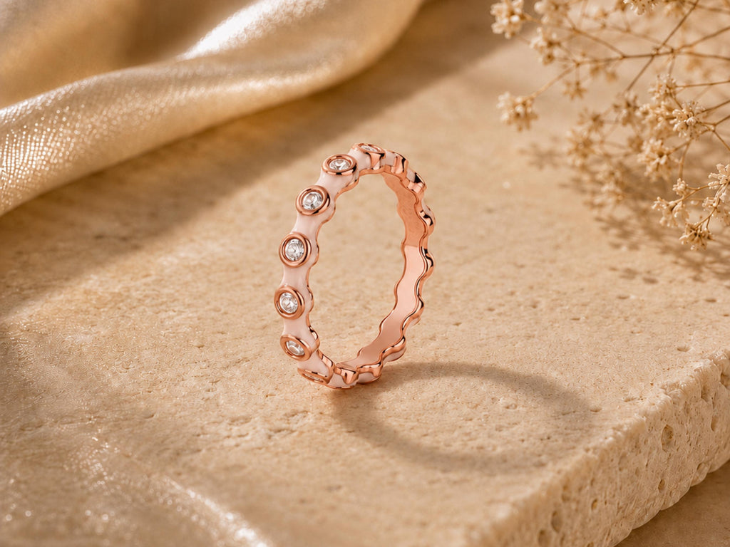 White Enamel Scalloped Stacking Ring – 3.3mm in solid gold, view 5