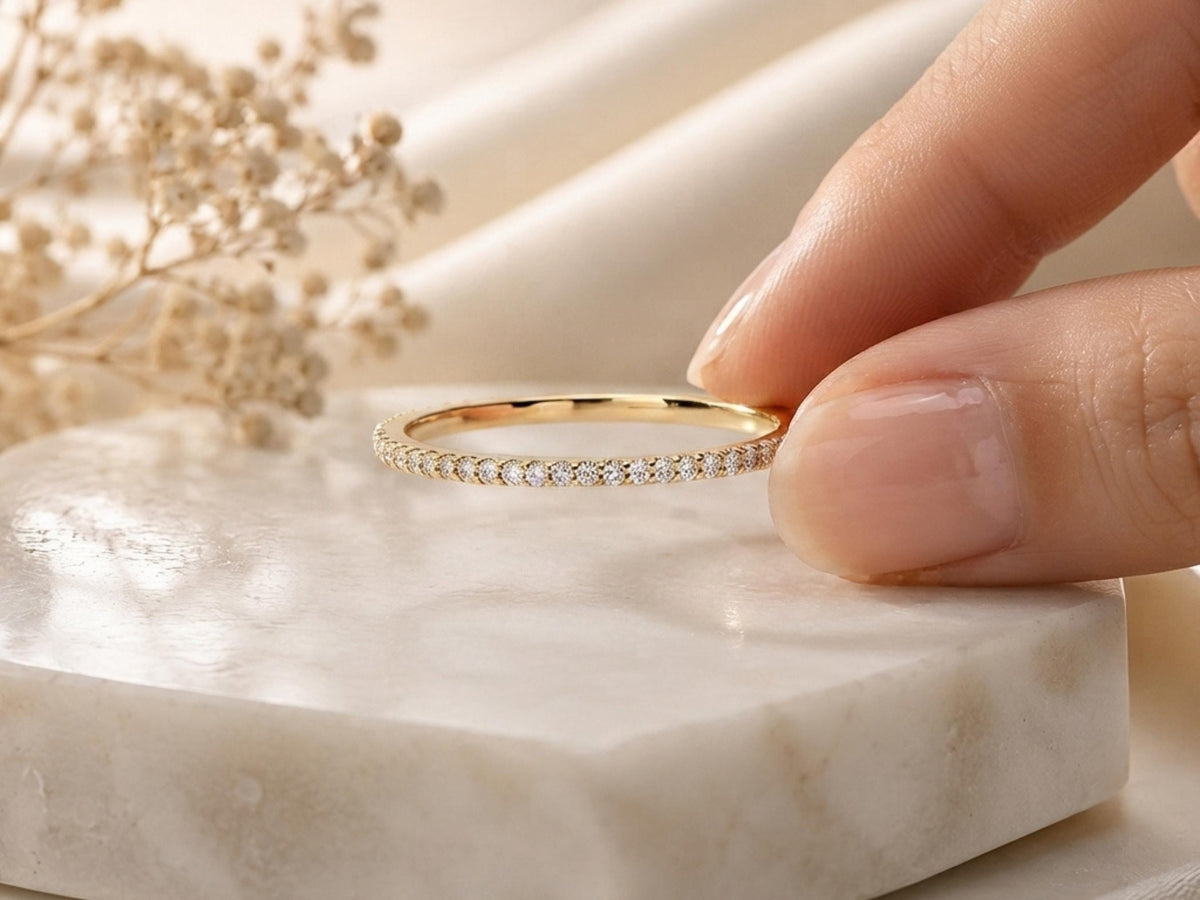 Dainty Lab-Grown Diamond Eternity Band – 1.1mm in solid gold, view 8