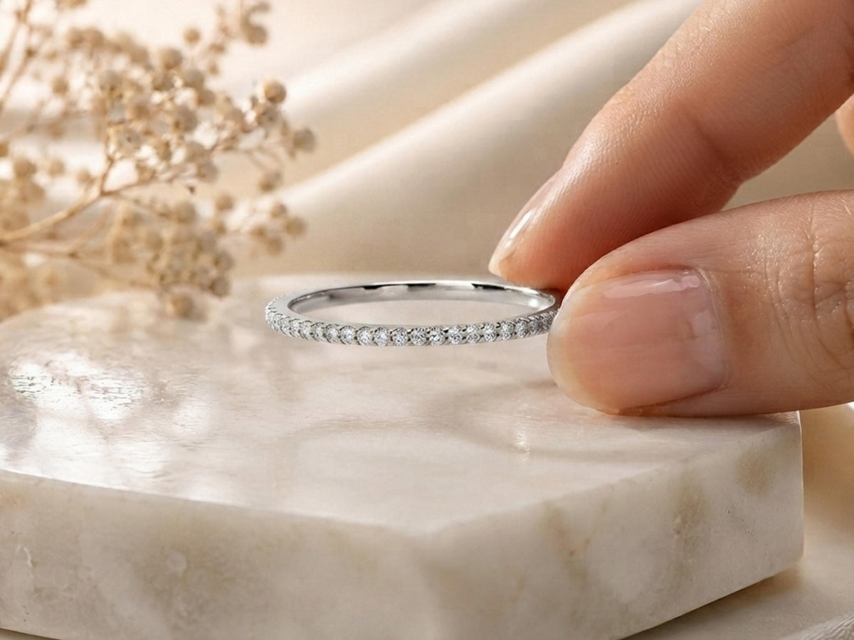 Dainty Lab-Grown Diamond Eternity Band – 1.1mm in solid gold, view 9