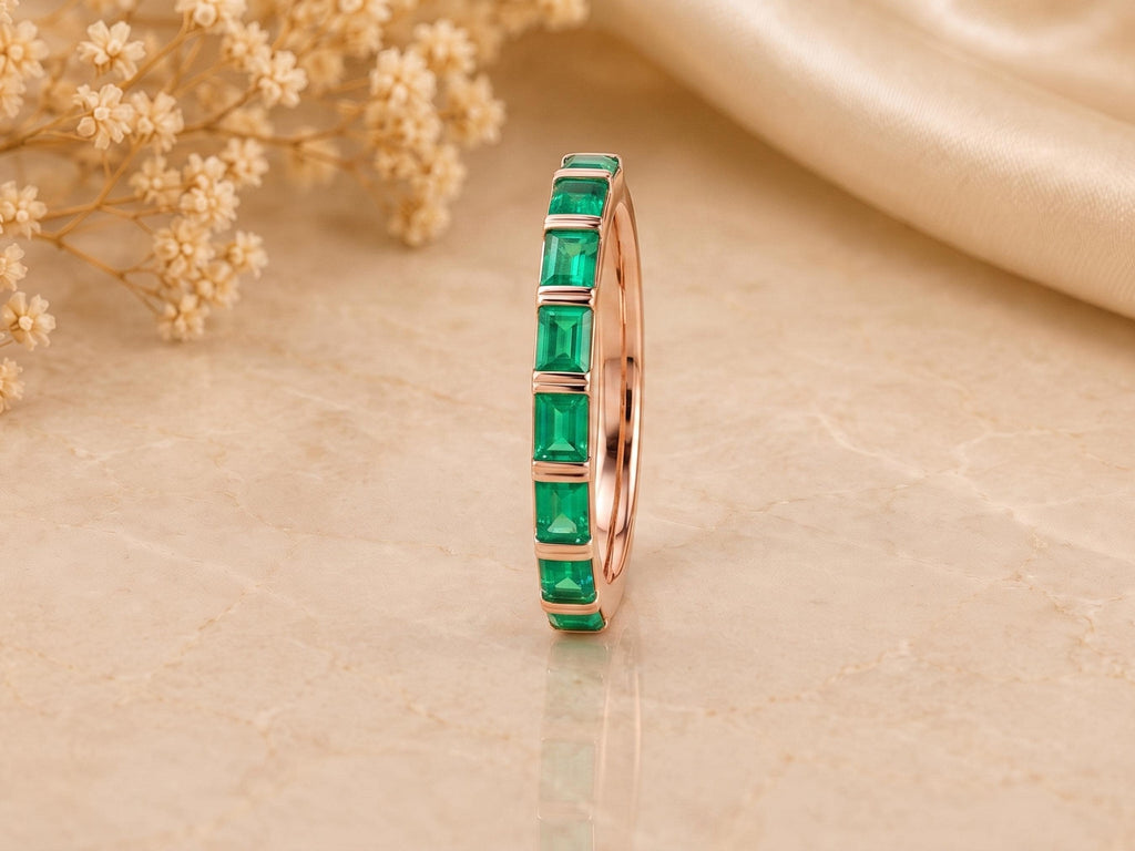 Baguette Emerald Half Eternity Ring – 2.35mm in solid gold, view 6