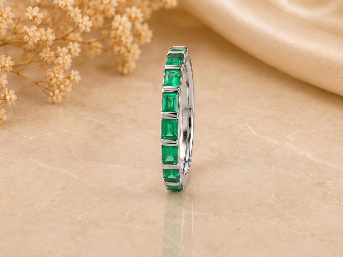 Baguette Emerald Half Eternity Ring – 2.35mm in solid gold, view 5