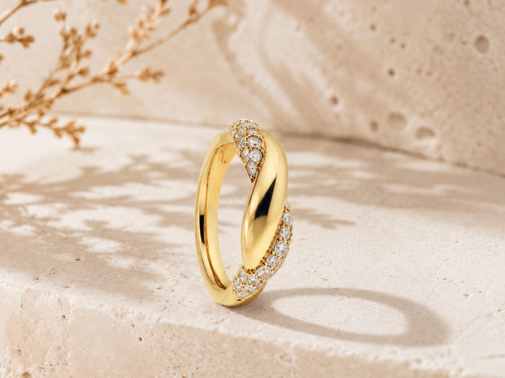 Pavé Lab-Grown Sapphire Knot Ring – 6.5mm in solid gold, view 6