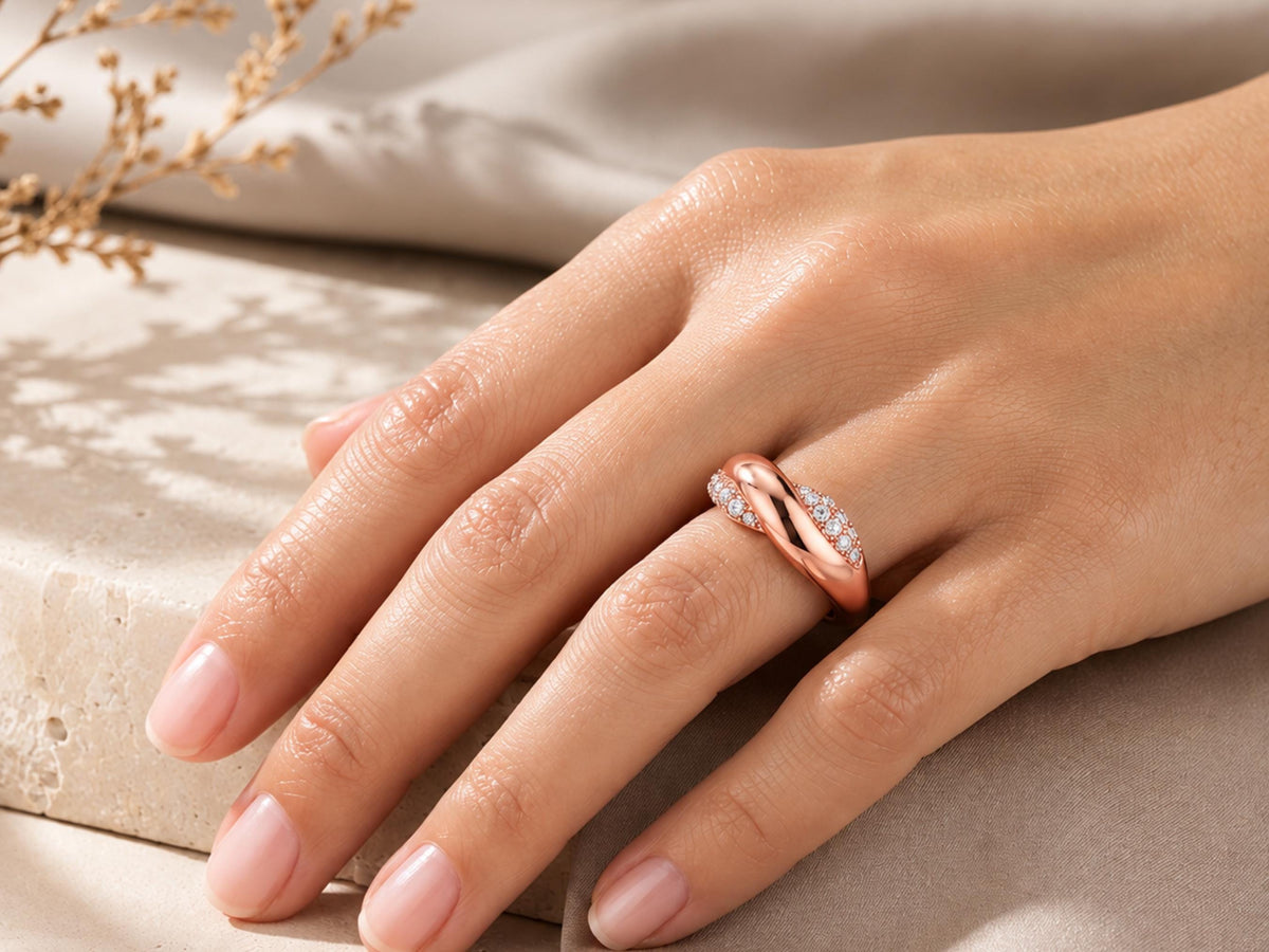 Pavé Lab-Grown Sapphire Knot Ring – 6.5mm in solid gold, view 10
