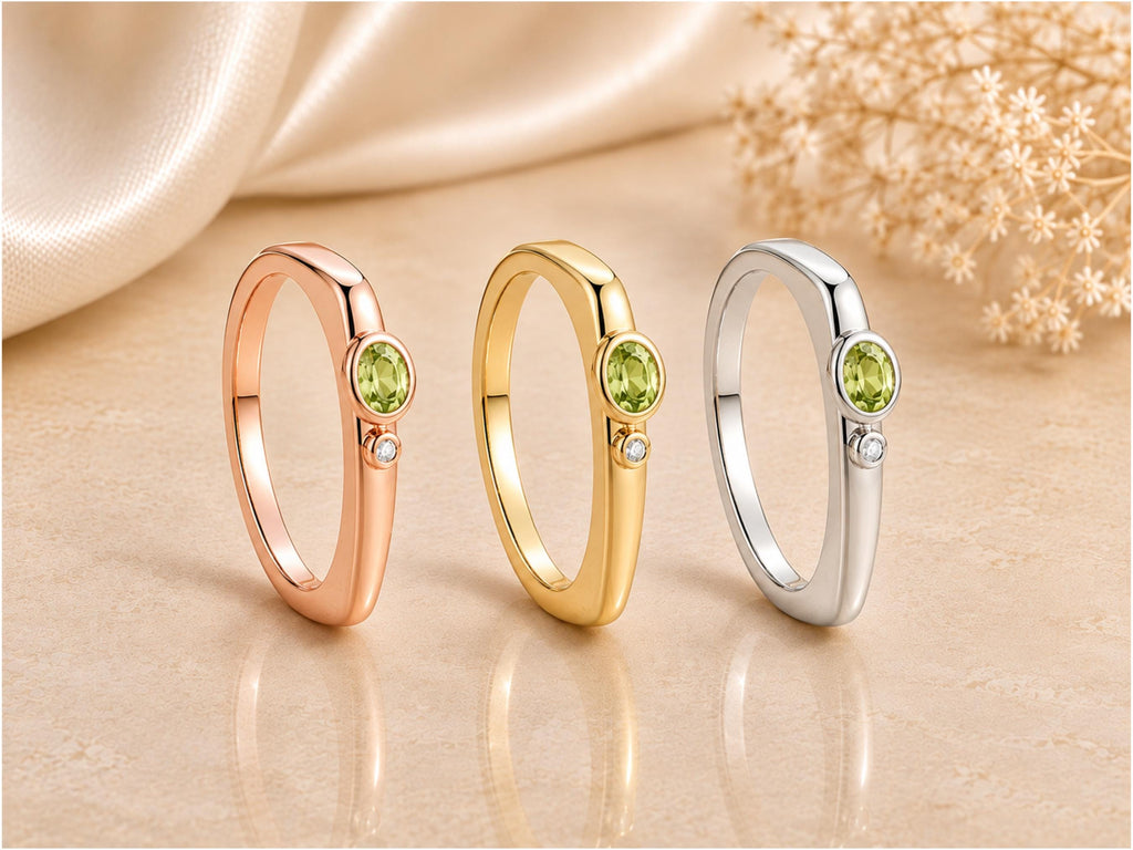 Green Stone Bar Ring – 1.5mm in solid gold, view 7