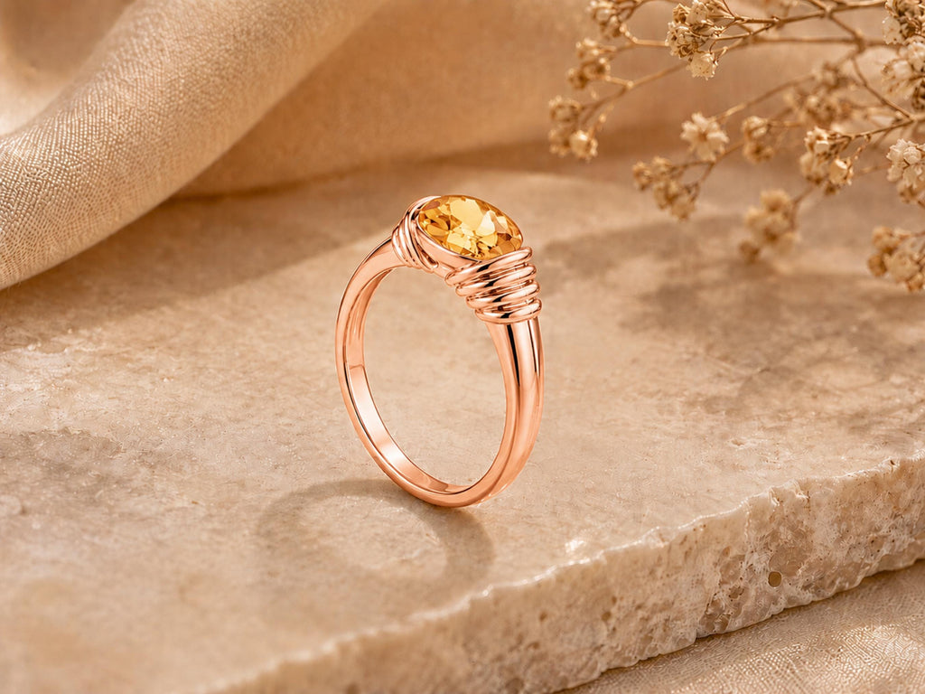 Yellow Stone Cocktail Ring – 8mm in solid gold, view 6