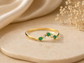 Emerald and Lab-Grown Diamond Wishbone Ring – 1mm in solid gold