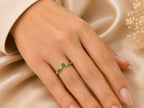 Emerald and Lab-Grown Diamond Wishbone Ring – 1mm in solid gold, view 10