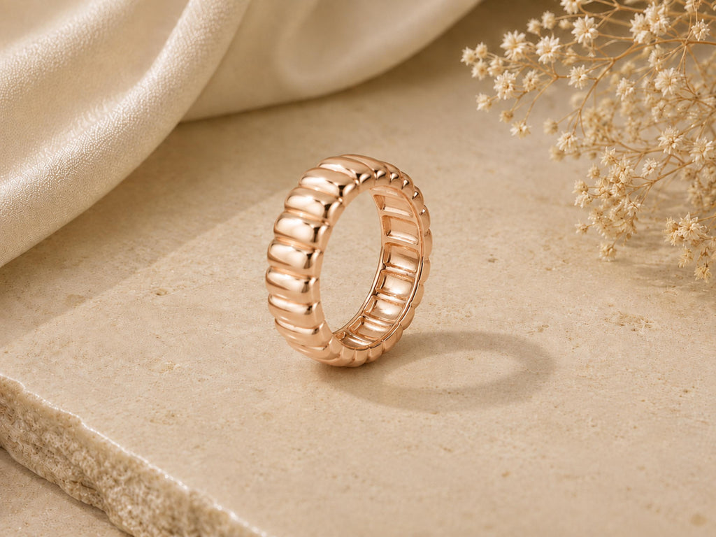 Chunky Fluted Ring – 6.35mm Wide Band in solid gold, view 6