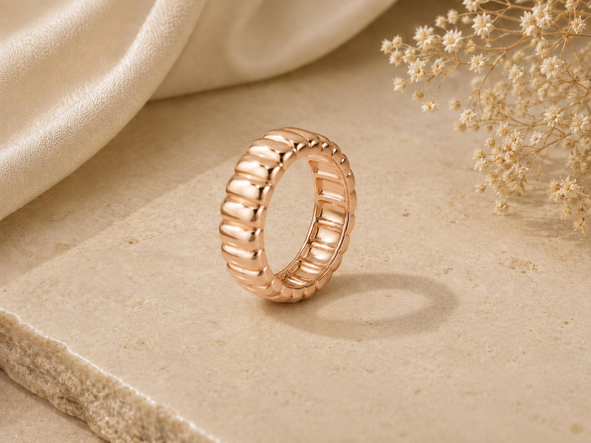 Chunky Fluted Ring – 6.35mm Wide Band in solid gold, view 6