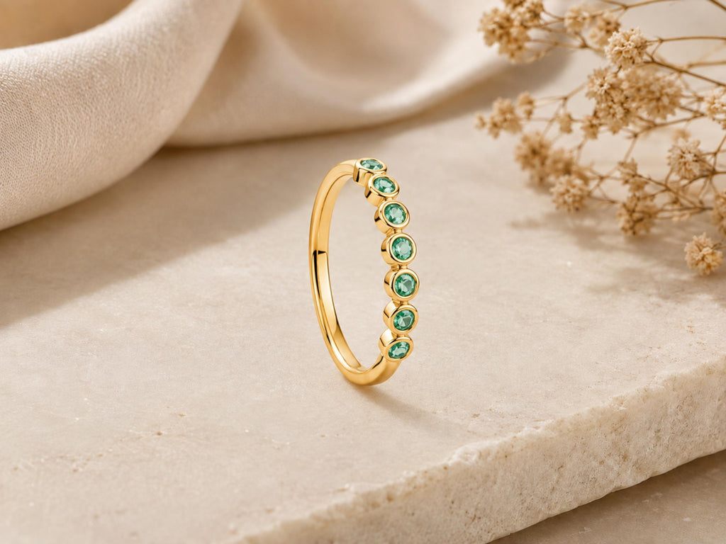 Bezel Emerald Half Eternity Band – 2.5mm in solid gold, view 6