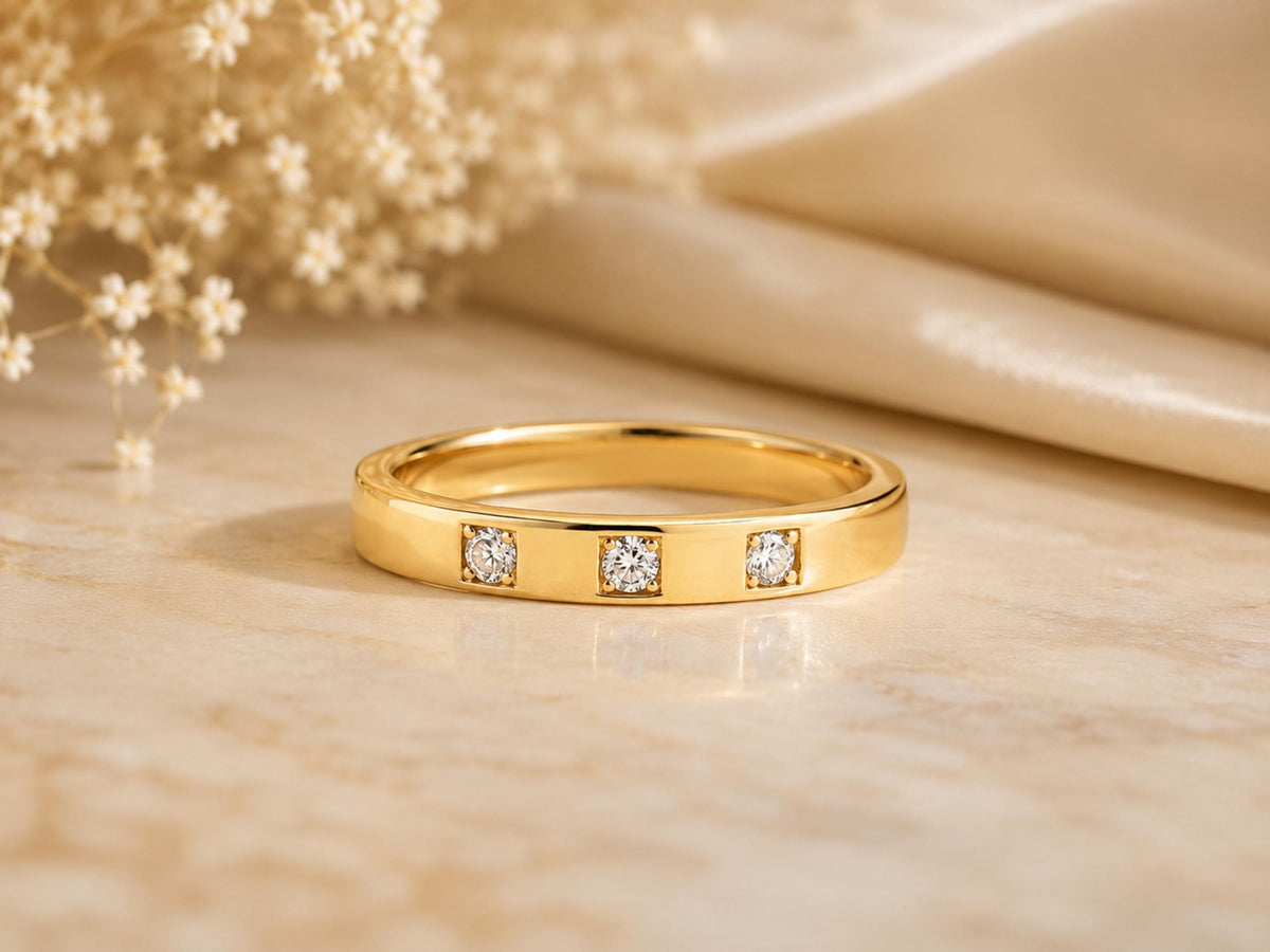 Three Stone Lab-Grown Diamond Band – 2.8mm in solid gold