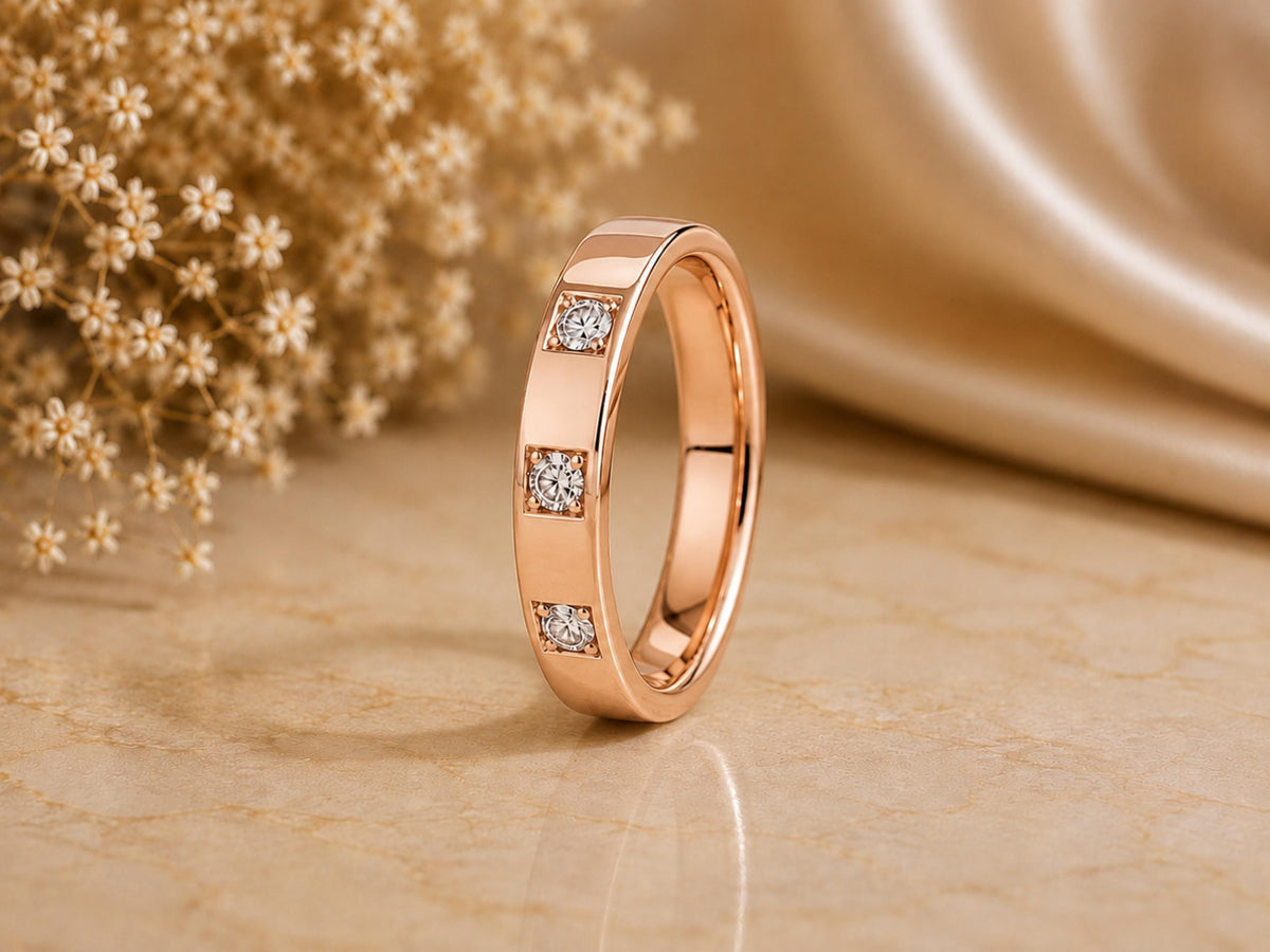 Three Stone Lab-Grown Diamond Band – 2.8mm in solid gold, view 5