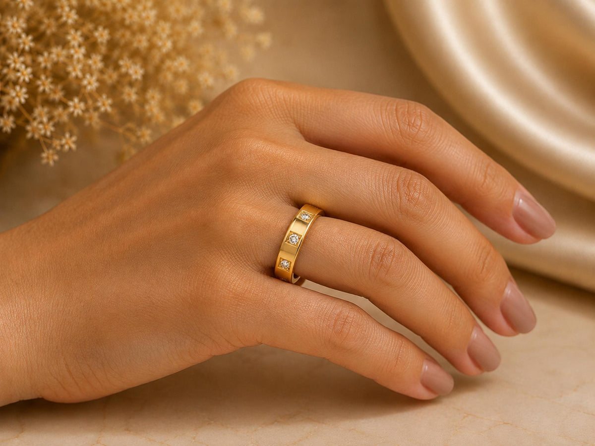 Three Stone Lab-Grown Diamond Band – 2.8mm in solid gold, view 8