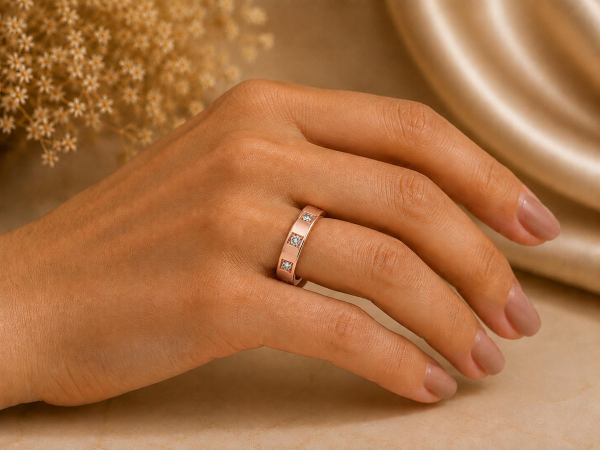 Three Stone Lab-Grown Diamond Band – 2.8mm in solid gold, view 10
